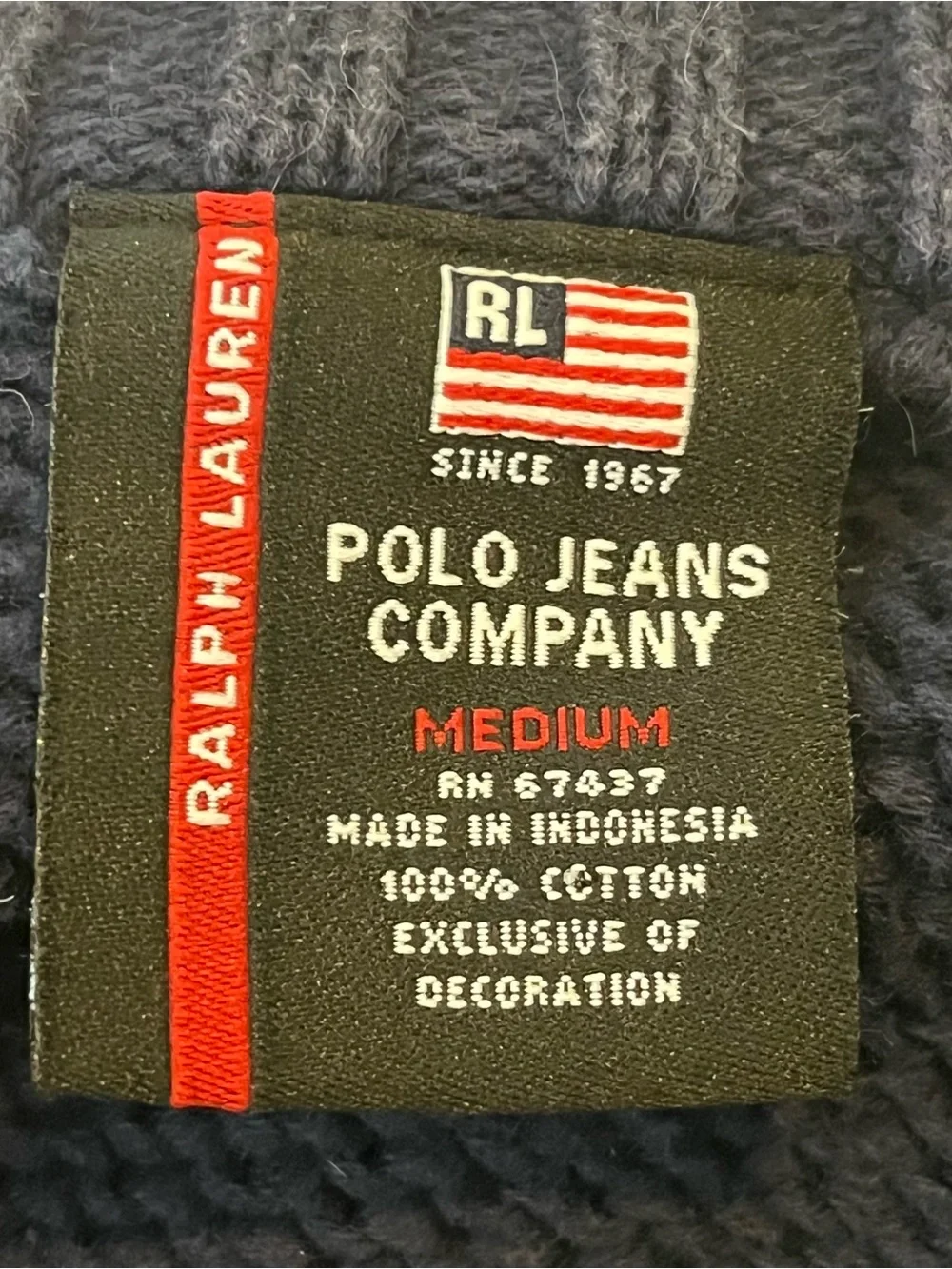 Vintage Ralph Lauren Polo Jeans Co Iconic Flag Crewneck Heavy Cotton Sweater M